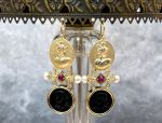 TAGLIAMONTE Designs (2209E) 925SS/YGP Onyx Cameo Earrings *Roman Coin, Mercury*Reg.$280