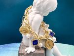 TAGLIAMONTE Designs (SH518B-Cobalt) 925SS/YGP Venetian Intaglio Charm Bracelet *Pegasus,Lion*Reg.$350