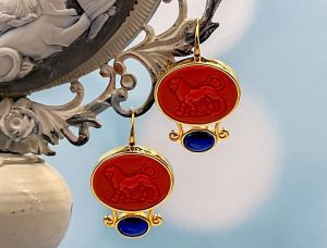 TAGLIAMONTE Designs (2130E) 925SS/YGP Venetian Cameo Earrings*Lion*Reg.$250