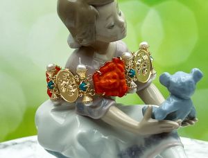 TAGLIAMONTE Designs (SH629B-Coral) 925SS/YGP Venetian Cameo Bracelet*Turquoise,Pearls*Medusa, Aurora*Reg.$600