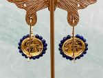 TAGLIAMONTE Designs (2065E) 925SS/YGP Cameo Earrings*Lapis*Diana,Acteon*Reg.$230