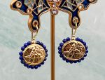 TAGLIAMONTE Designs (2065E) 925SS/YGP Cameo Earrings*Lapis*Diana,Acteon*Reg.$230