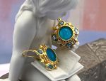 TAGLIAMONTE Designs (2141E) 925SS/YGP Venetian Cameo Earrings*Bl.Topaz*Reg.$280