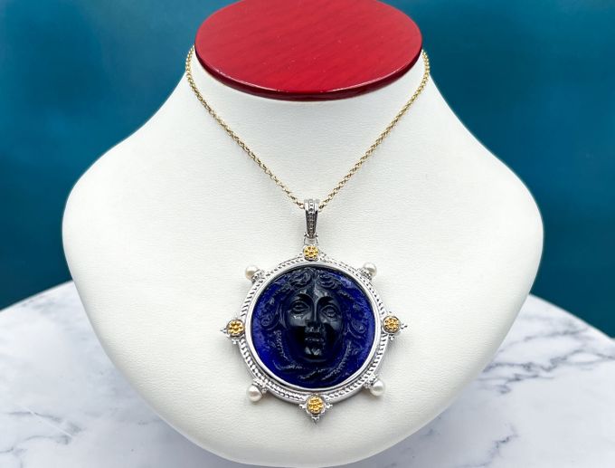 TAGLIAMONTE Designs (PN2651P) 925SS/Rhod. Venetian Cameo Pendant *Medusa*Reg.$500