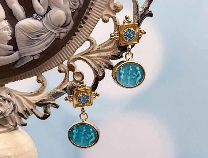 TAGLIAMONTE Designs (2206E) 925SS/YGP Magnesite Cameo Earrings*Reg.$120