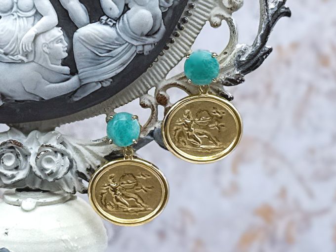 TAGLIAMONTE Designs (SH887E-Em) 14K Cameo Earrings w/ Emeralds*Hercules*Reg.$650