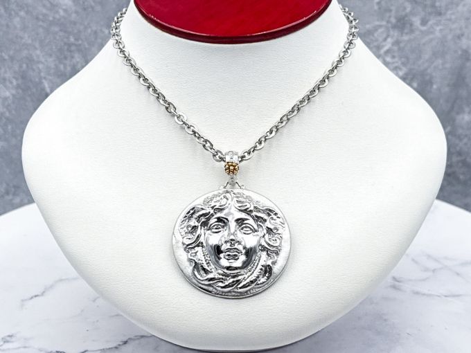 TAGLIAMONTE Designs (PN2672N) 925SS/Rhod. Cameo Necklace*Rondanini Medusa*Reg.$400