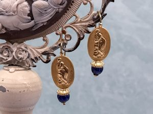 TAGLIAMONTE Designs (2315E) 925/YGP Cameo Earrings*Sapphire*Reg.$200