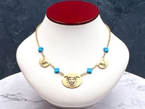 TAGLIAMONTE Designs (1782) 925SS/YGP Cameo Necklace w/ Turquoise*Medusa*Reg.$350