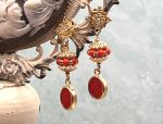 TAGLIAMONTE Designs (SH273-Coral) 925SS/YGP + Venetian Cameo Earrings W/ Coral Beads*Reg.$250