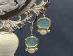 TAGLIAMONTE Designs (1709) 925SS / YGP Venetian Cameo Earrings*Apollo, Chariot*Reg.$160