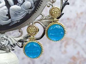 TAGLIAMONTE Designs (SH530E) 925SS/YGP Venetian Cameo Earrings*Luna*Reg.$200