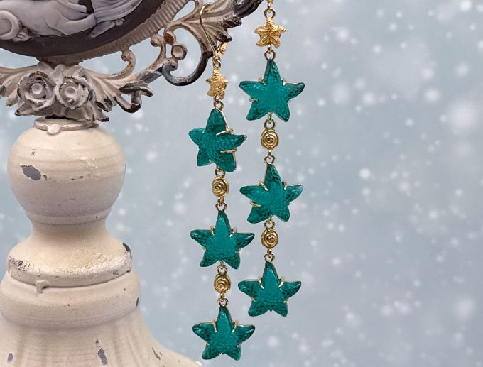 TAGLIAMONTE Designs (SH808-Teal) 925SS / YGP Venetian Cameo Earrings*Sea Life Collection* Reg.$240