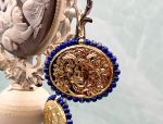 TAGLIAMONTE Designs (2060E) 925SS/YGP Cameo Earrings*Lapis*Medusa*Reg.$250