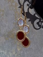 TAGLIAMONTE Designs (1422) 925SS / YGP Venetian Intaglio Earrings *Cupid w Dog*Amethyst*Reg. $160