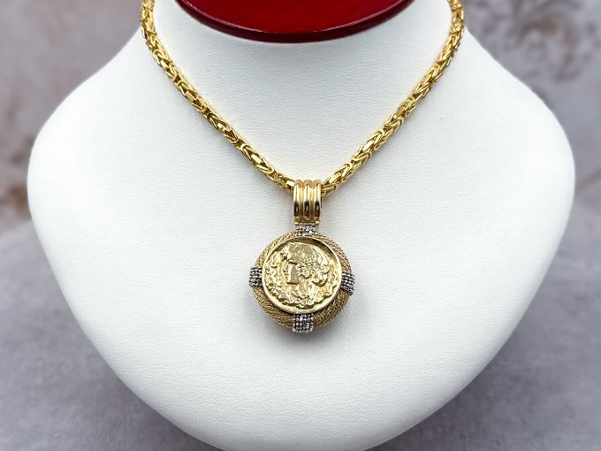 (LD4003N,LD4004P) 14K Reversible Pendant & Square Byzantine Necklace*42Gms*Reg.$5000