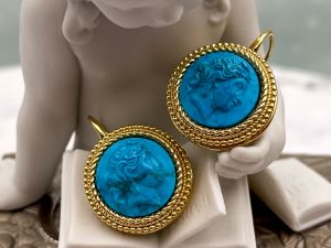 TAGLIAMONTE Designs (2205E) 925SS/YGP Magnesite Cameo Earrings*Ceres*Reg.$450