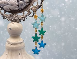 TAGLIAMONTE Designs (SH808-Blue Multi) 925SS / YGP Venetian Cameo Earrings*Sea Life Collection* Reg.$240