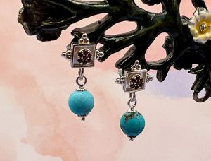TAGLIAMONTE Designs (1163) 925SS Drop Earrings *Garnet,Turquoise*Reg.$130