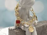 TAGLIAMONTE Designs (SH309B-Red) 925SS/YGP Venetian Intaglio Charm Bracelet *Androcle,Lion*Reg.$350