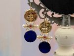 TAGLIAMONTE Designs (2086E) 925SS/YGP Lapis Cameo Earrings *Athena, Chariot*Reg.$280