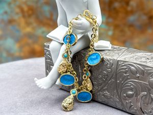 TAGLIAMONTE Designs (2367B) 925SS/YGP Magnesite Cameo Charm Bracelet*Chimera*Reg.$375