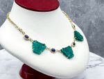 TAGLIAMONTE Designs (SH149N-Teal) 925SS/YGP Venetian Cameo Necklace*Lapis*Medusa*Reg.$625