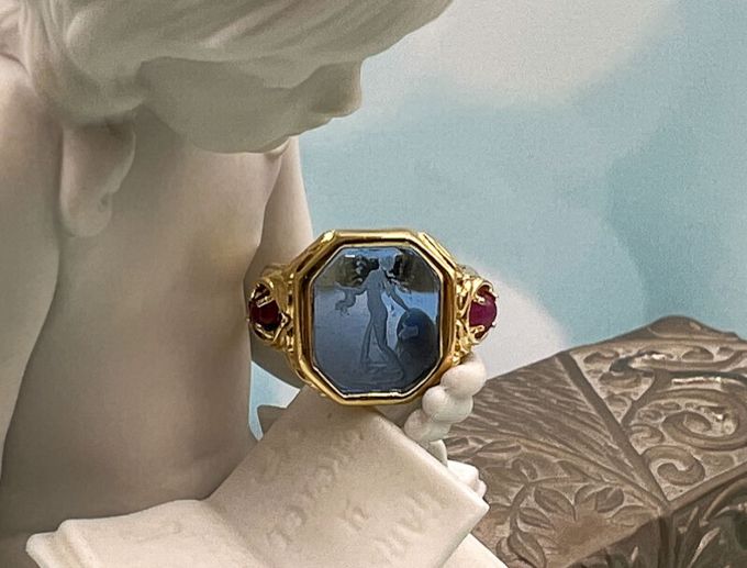 TAGLIAMONTE (1983R) 925SS/YGP Venetian Intaglio Ring*Rubies *Maened*Reg.$200