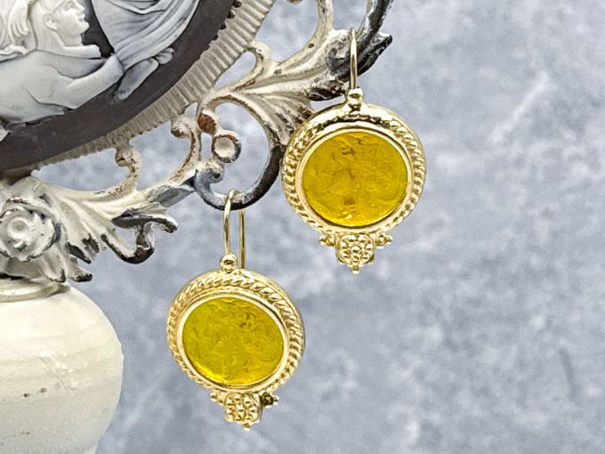 TAGLIAMONTE Designs (2198E) 925SS/YGP Venetian Cameo Earrings*Arethusa*Reg.$280