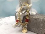TAGLIAMONTE Designs (SH309B-Red) 925SS/YGP Venetian Intaglio Charm Bracelet *Androcle,Lion*Reg.$350
