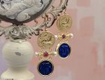 TAGLIAMONTE Designs (2086E) 925SS/YGP Lapis Cameo Earrings *Athena, Chariot*Reg.$280