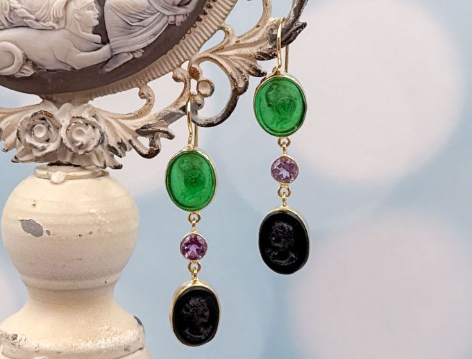 TAGLIAMONTE Designs (PN2833E) 925SS/YGP Double Drop Cameo Earrings *Reg.$280