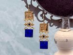 TAGLIAMONTE Designs (2318E) 925/YGP Lapis Lazuli Cameo Earrings*Psyche, Amore*Reg.$225