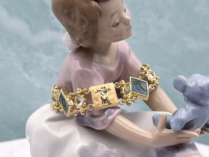 TAGLIAMONTE Designs (2357B) 925/YGP Venetian Cameo Bracelet*Aquamarine*Psyche, Amore*Reg.$400