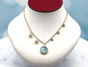 TAGLIAMONTE Designs (2140N) 925SS/YGP Intaglio Charm Necklace*Blue Topaz, Pearls*Busy Bee*Reg.$250
