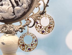 LD4014E ~ 925SS/YGP Multi-Gem Filigree Earrings*Reg.$250