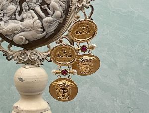 TAGLIAMONTE Designs (SH534-Ruby) 18K Cameo Earrings w/ Pearls *Medusa, Poseidon* Reg.$3000