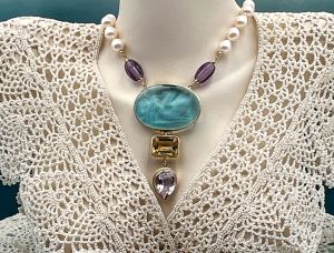 TAGLIAMONTE Designs (LD3528) 18K Venetian Intaglio Necklace w/ Pearls, Citrine, Amethyst*Reg.$2000