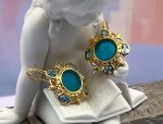 TAGLIAMONTE Designs (2141E) 925SS/YGP Venetian Cameo Earrings*Bl.Topaz*Reg.$280