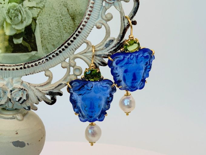 TAGLIAMONTE Designs (1125) 925SS/YGP Venetian Cameo Earrings *Medusa*Reg.$280