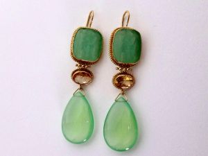 TAGLIAMONTE Designs (897)925SS/YGP Venetian Cameo Earrings *Citrines*Chalcedony*