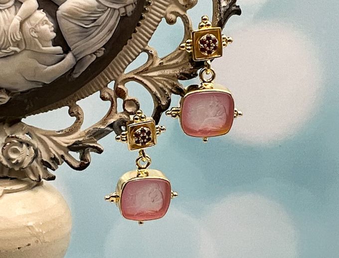 TAGLIAMONTE Designs (1989) 925SS/YGP Venetian Cameo Earrings*Pandora*Reg.$160