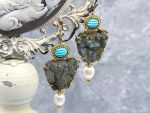 TAGLIAMONTE Designs (PN2694) 925SS/YGP Labradorite Cameo Earrings *Medusa*Reg.$280