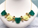 TAGLIAMONTE Designs (COL028) 925SS/YGP Venetian Cameo Necklace with *Malachite,Pearls*Medusa, Aurora*Reg.$650