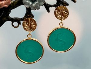 TAGLIAMONTE Designs (2079E) 925SS/YGP Venetian Cameo Earrings *Medusa, Pegasus*Reg.$280