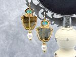 TAGLIAMONTE Designs (PN2694) 925SS/YGP Labradorite Cameo Earrings *Medusa*Reg.$280