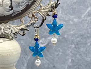 TAGLIAMONTE Designs (SH563-Blue) 925SS/YGP Venetian Cameo Earrings *Sea Life Collection*Reg.$225