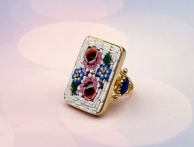 TAGLIAMONTE Designs (2148R) 925SS/YGP Micromosaic Ring*Miosotis*Size 7*Reg.$300