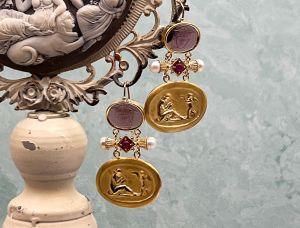 TAGLIAMONTE Designs (SH151-Amy) 18K Venetian Cameo Earrings w/ Pearls*Venus,Cupid*Reg.$2500