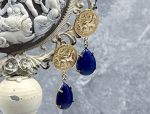 TAGLIAMONTE Designs (SH151E) 925SS/YGP Cameo Drop Earrings w/ Lapis *Aurora w Chariot*Reg.$280